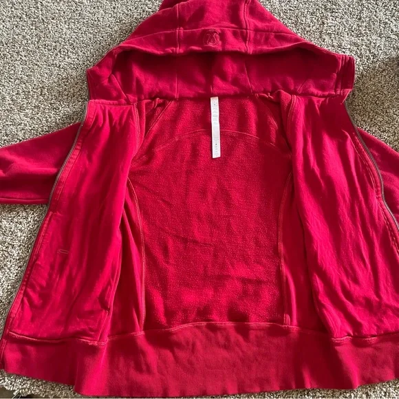 Lululemon Scuba Hoodie Sweater Light Cotton Fleece Womens Size 6 Red Zip Up Cozy - Picture 13 of 16